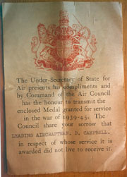 WW-II medal letter